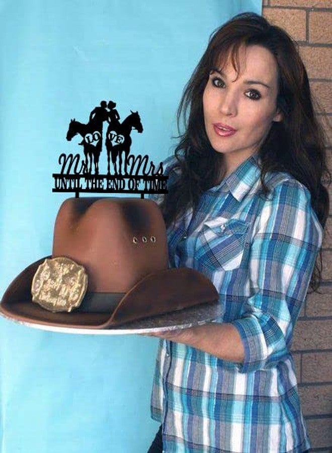 Yuezoloz Funny Cowboy Wedding Cake Topper - Cowboy Groom and Bride Riding Side by Side Kiss Each Other - Horse Riding Couple Cake Decor Rustic Horse Wedding Cake Topper - Image 2