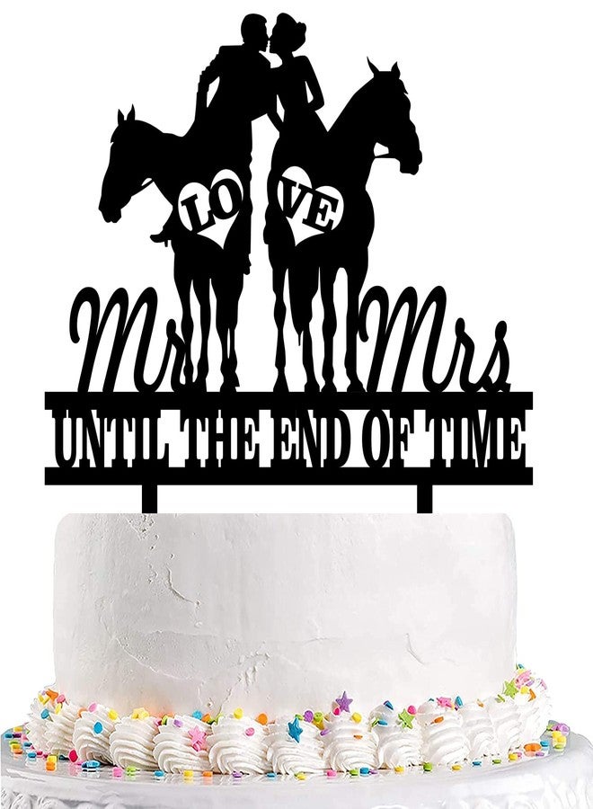 Yuezoloz Funny Cowboy Wedding Cake Topper - Cowboy Groom and Bride Riding Side by Side Kiss Each Other - Horse Riding Couple Cake Decor Rustic Horse Wedding Cake Topper - Image 1