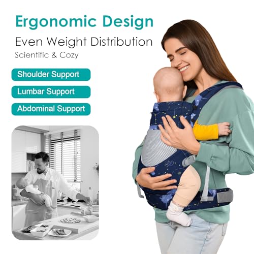 YooxArmor Baby Carrier Ergonomic Cozy Breathable Lightweight Infant Carriers for 766lbs with Lumbar Support Easy to Wear Hands Free Embrace Toddlers Carrier for 336 Months Unicorn - Image 3
