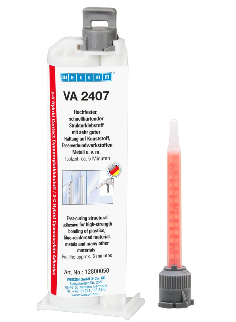 Weicon VA 2407 Cyanoacrylate Adhesive | 50 g | Structural Adhesive | 2C Instant Adhesive Double Syringe, For Plastics and Metal - Image 1