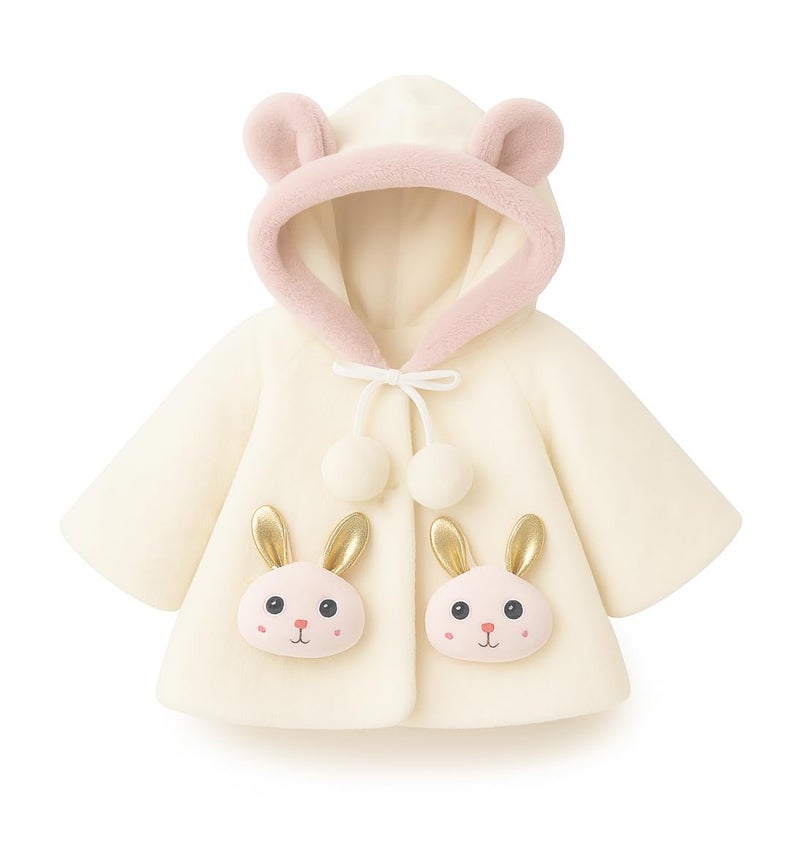 Bold N Elegant Faux Fur Warm Winter Outerwear Hooded Baby Jacket Coat Blanket with Soft Plush Golden Bunny Ear for Infant Toddler Boy Girl Kids (IN, Age, 0 Months, 6 Months, White) - Image 3
