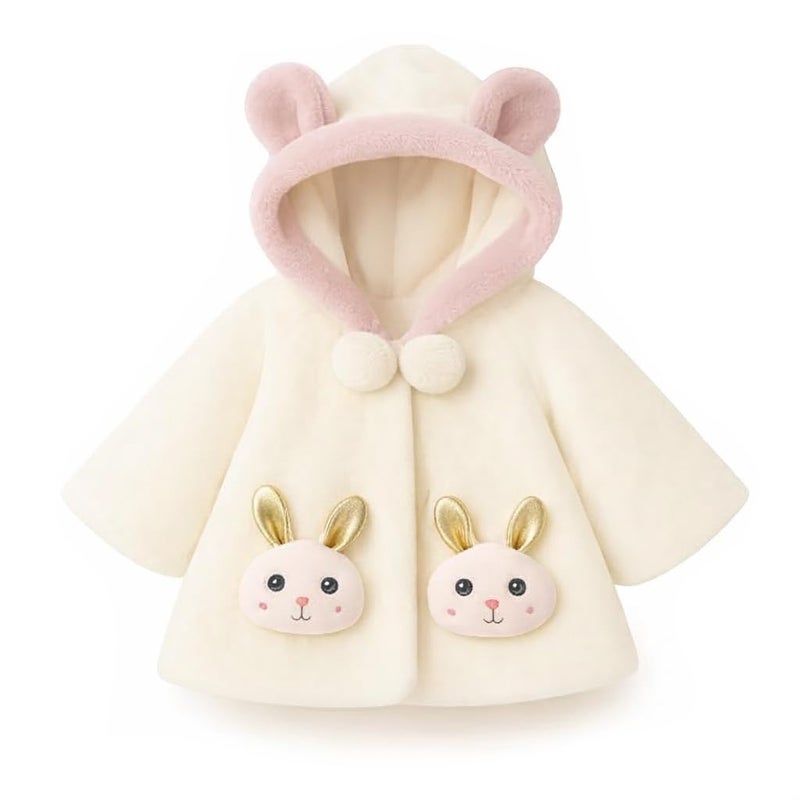 Bold N Elegant Faux Fur Warm Winter Outerwear Hooded Baby Jacket Coat Blanket with Soft Plush Golden Bunny Ear for Infant Toddler Boy Girl Kids (IN, Age, 0 Months, 6 Months, White) - Image 5