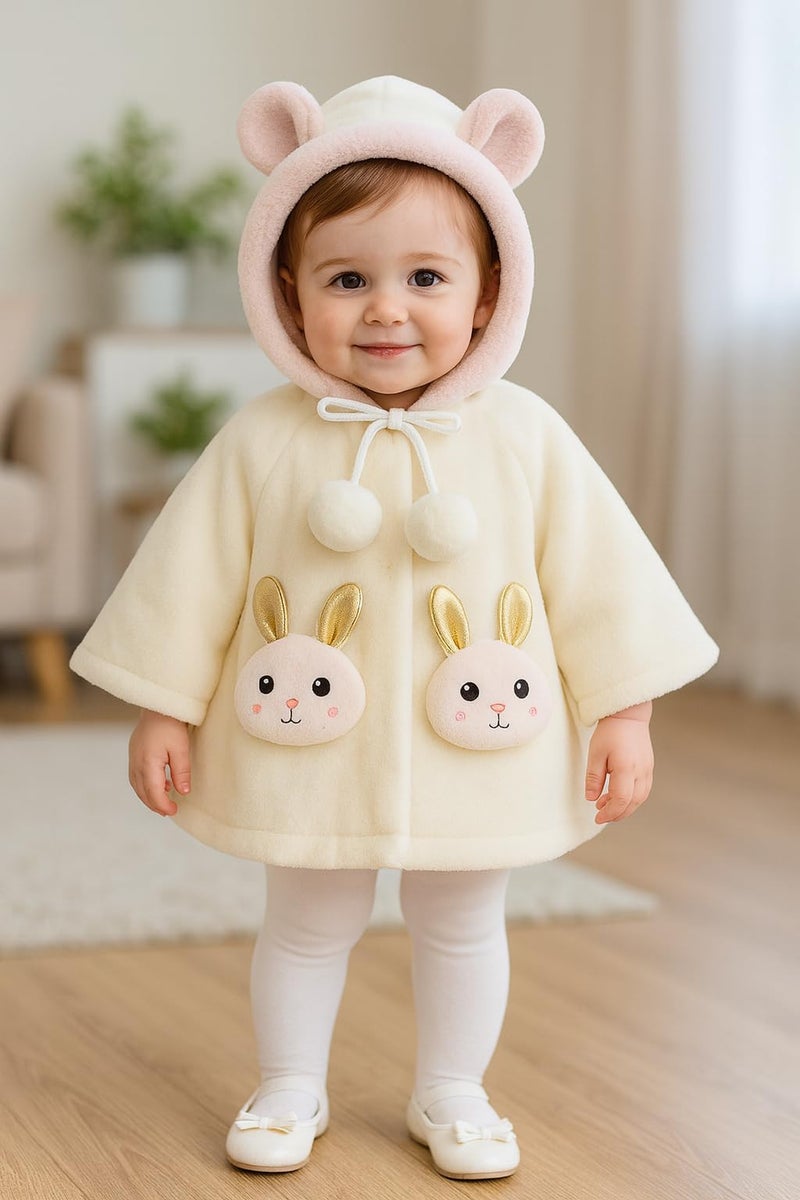 Bold N Elegant Faux Fur Warm Winter Outerwear Hooded Baby Jacket Coat Blanket with Soft Plush Golden Bunny Ear for Infant Toddler Boy Girl Kids (IN, Age, 0 Months, 6 Months, White) - Image 4