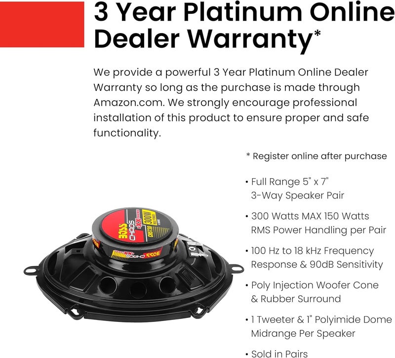 BOSS Audio Systems CH5730 Car Speakers - 300 Watts, 5 x 7 Inch, Full Range, 3 Way, Sold in Pairs - Image 5