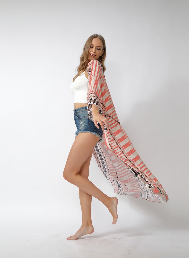 Loquat Geometric Printed Cardigan Loose Beach Sunscreen Cardigan - Image 2