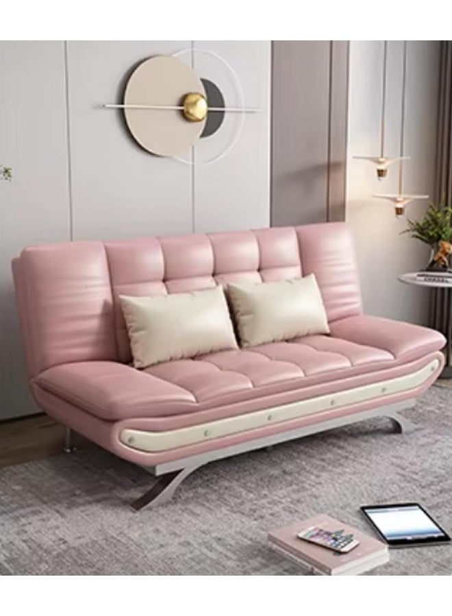 Stylish Modern Sofa Bed – Standard Size, Premium Fabric, Solid Pine Wood Base (Baby Pink)