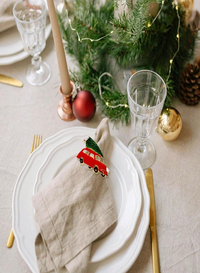 wonlex Christmas Metal Napkin Rings Set of 8, Red Truck Xmas Tree Napkin Serviette Buckles for Thanksgiving, Table Decor, Banquent, Holiday, Family Dinner(Truck with Tree) - Image 5