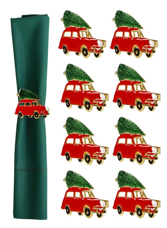 wonlex Christmas Metal Napkin Rings Set of 8, Red Truck Xmas Tree Napkin Serviette Buckles for Thanksgiving, Table Decor, Banquent, Holiday, Family Dinner(Truck with Tree) - Image 1