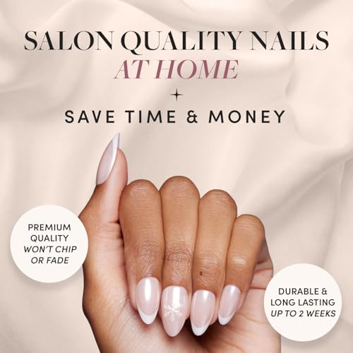Glamnetic Press On Nails - Winter Glaze | Glossy, Short Almond French Tip Nails with Snowflake Accents, Salon Quality | 15 Sizes - 30 Nail Kit with Glue - Image 2