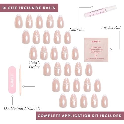 Glamnetic Press On Nails - Winter Glaze | Glossy, Short Almond French Tip Nails with Snowflake Accents, Salon Quality | 15 Sizes - 30 Nail Kit with Glue - Image 4