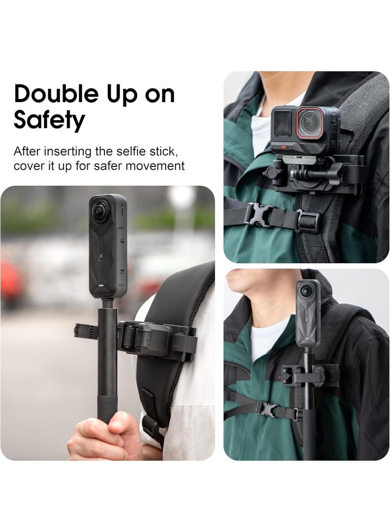 حامل عصا السيلفي مع حزام ظهر وقبضة تثبيت لجهاز Insta360 X5 X4Air X3 Go Ultra Ace Pro2 GO3S قابل للتعديل مع إطلاق سريع لجهاز GoPro Hero 13 Max 2/لـ DJI Osmo 360/Nano/Action6 5Pro Pocket3 كاميرات - Image 2