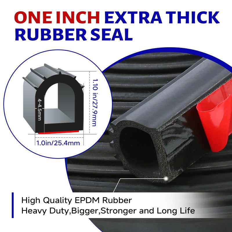 EdgeSeal D Shape Door Rubber Seal Strip,1" RV Slide Out Seal Self-Adhesive EPDM Rubber,Heavy Duty Automotive Weather Stripping for Fill Gaps,Apply to Car,Truck,RV,Boat and Home Application (6ft) - Image 2