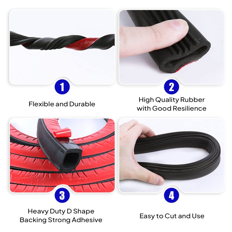 EdgeSeal D Shape Door Rubber Seal Strip,1" RV Slide Out Seal Self-Adhesive EPDM Rubber,Heavy Duty Automotive Weather Stripping for Fill Gaps,Apply to Car,Truck,RV,Boat and Home Application (6ft) - Image 4