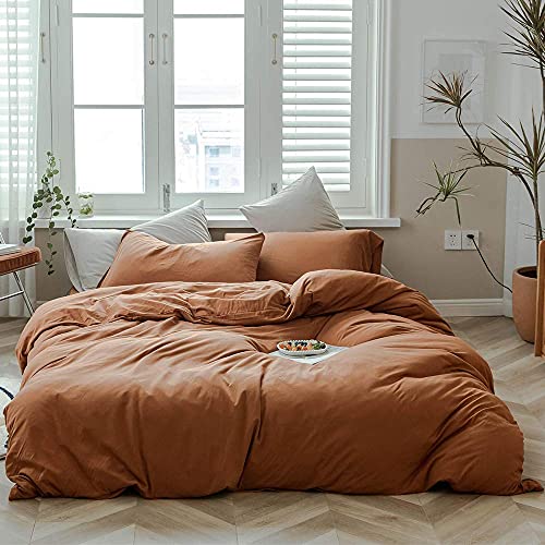 AMWAN Pumpkin Caramel Duvet Cover Twin XL Jersey Knit Cotton Duvet Cover Rust Color Comforter Cover Terracotta Bedding Sets Simple Style Caramel Rust 1 Twin XL Duvet Cover 2 Pillowcases - Image 1