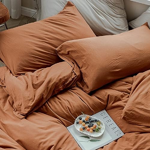 AMWAN Pumpkin Caramel Duvet Cover Twin XL Jersey Knit Cotton Duvet Cover Rust Color Comforter Cover Terracotta Bedding Sets Simple Style Caramel Rust 1 Twin XL Duvet Cover 2 Pillowcases - Image 4