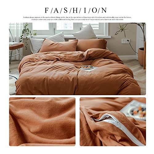 AMWAN Pumpkin Caramel Duvet Cover Twin XL Jersey Knit Cotton Duvet Cover Rust Color Comforter Cover Terracotta Bedding Sets Simple Style Caramel Rust 1 Twin XL Duvet Cover 2 Pillowcases - Image 2