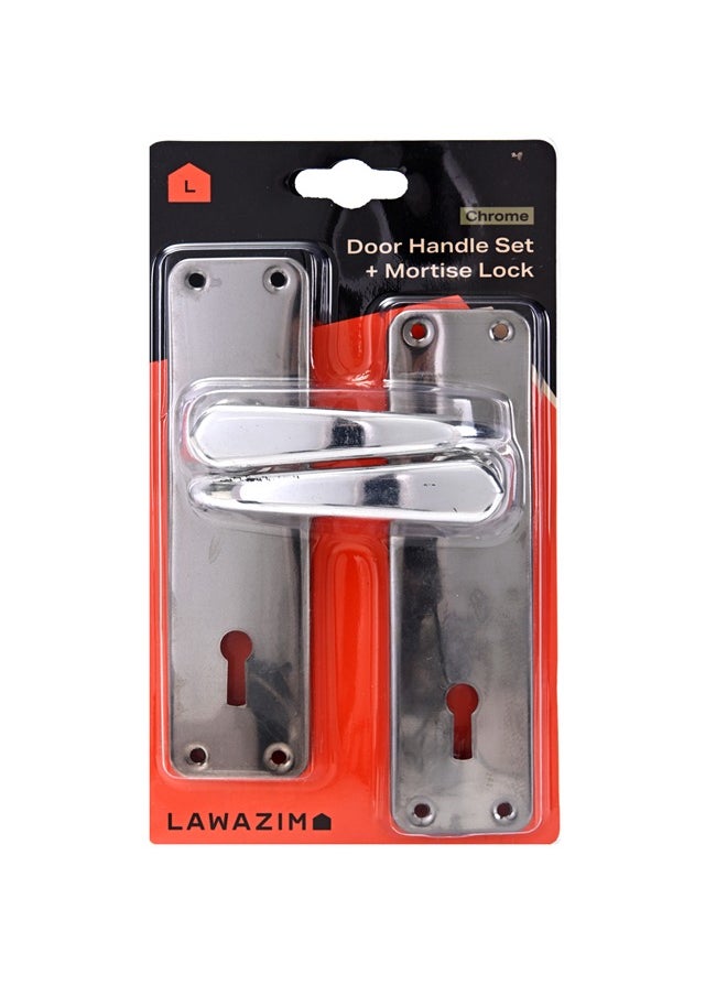 LAWAZIM - Door Handle Set with Mortise Lock - Chrome Finish Easy-to-Install Keyed Entry Handle Kit Durable Security Solution for Residential Office Doors Includes Installation Screws Spindle Accessories - Image 1