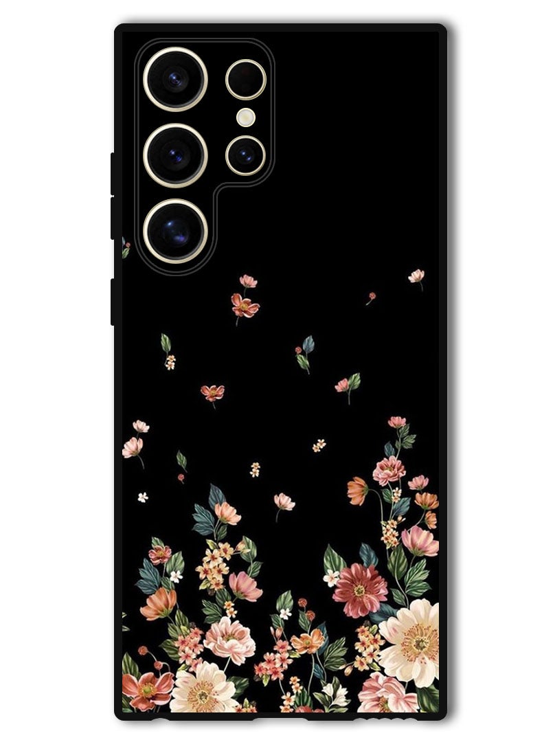 Theodor Protective Case Anti Scratch Shock Proof Bumper Cover For Samsung Galaxy S24 Ultra Flowers in Black Background - Image 1