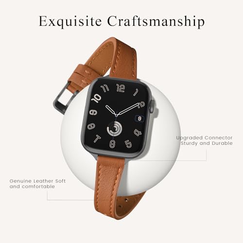 STIROLL Slim Leather Bands Compatible with Apple Watch Band 38mm 40mm 41mm 42mm(Series 11 10), Top Grain Leather Watch Thin Wristband for iWatch SE 9 8 7 6 5 4 3 2 1 (Brown Black) - Image 2