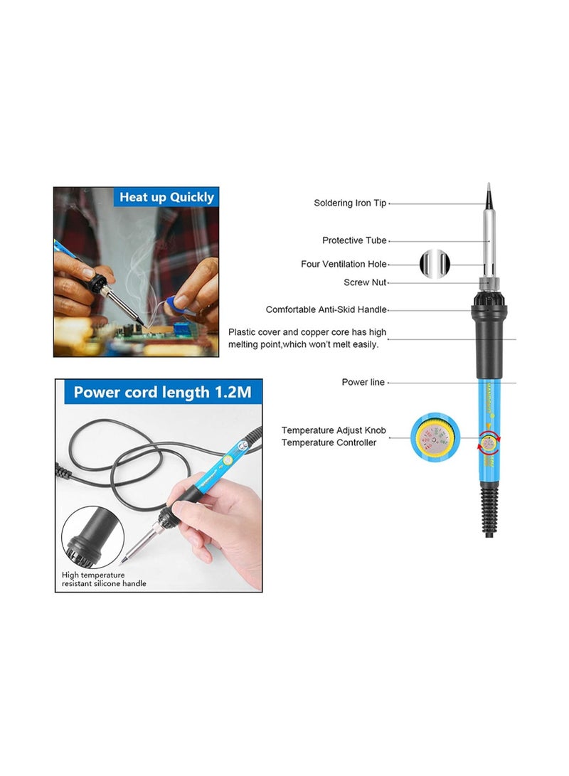 HANDSKIT 220V  Adjustable Temperature Soldering Iron Kit Digital Multimeter Soldering Tips Desoldering Pump Cutter,Welding Repair Tools  - Image 4