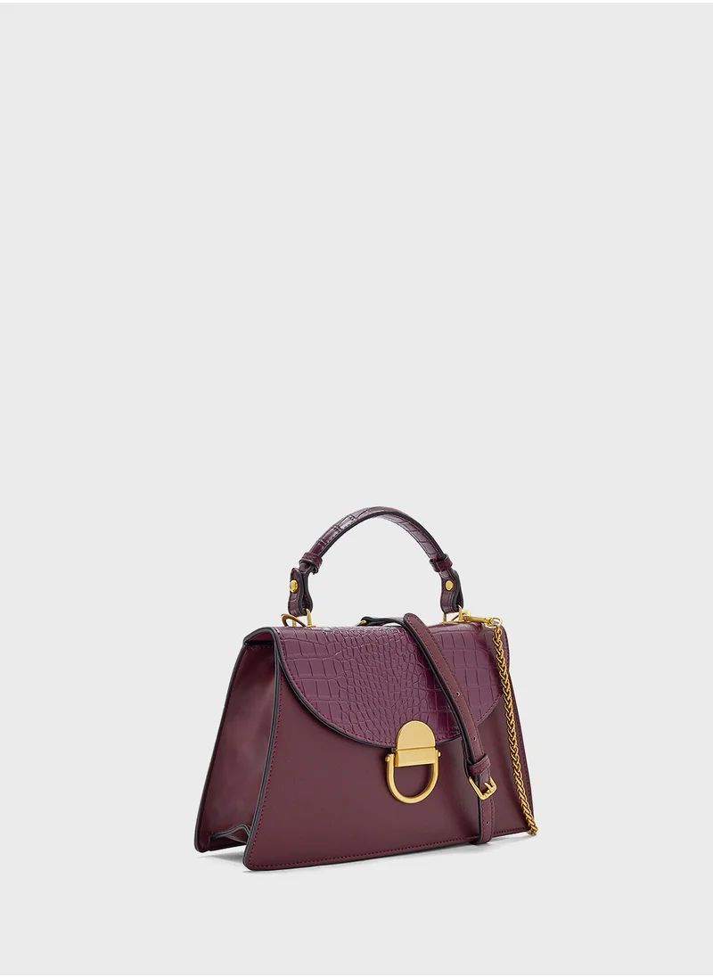 خزانة Croc Panel Satchel Bag With Clasp