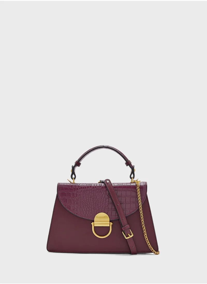 خزانة Croc Panel Satchel Bag With Clasp