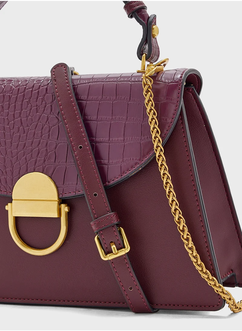 خزانة Croc Panel Satchel Bag With Clasp