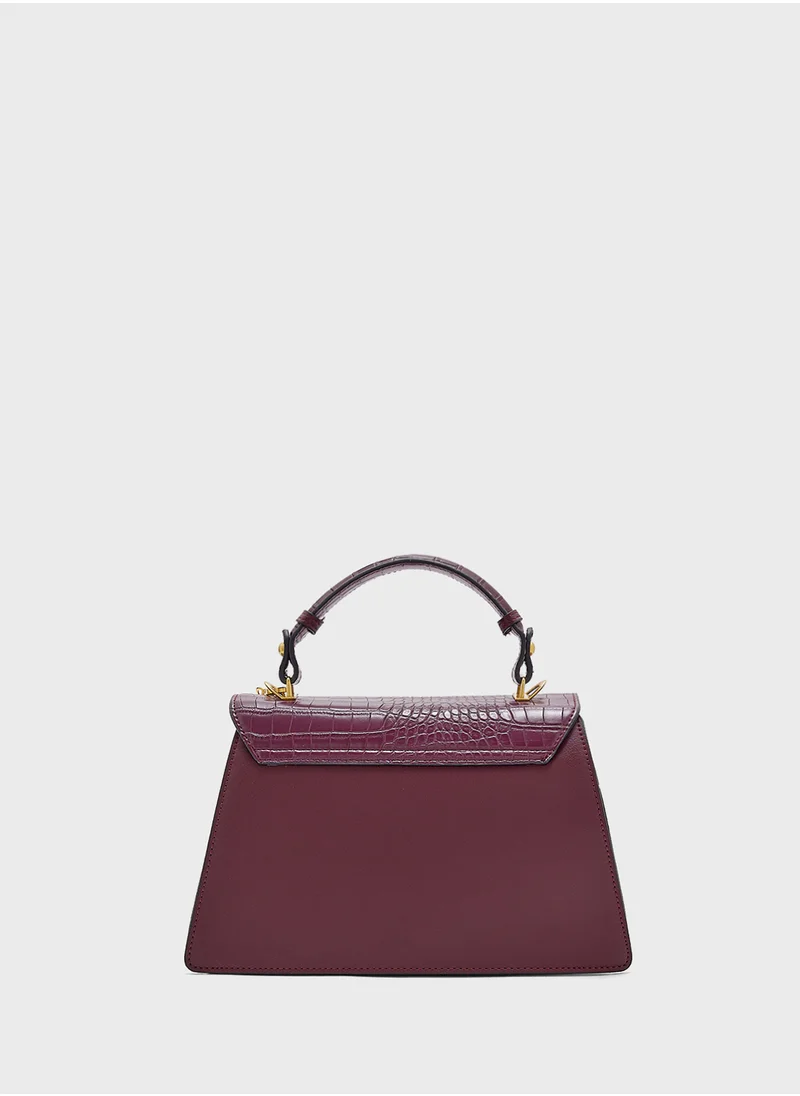 خزانة Croc Panel Satchel Bag With Clasp