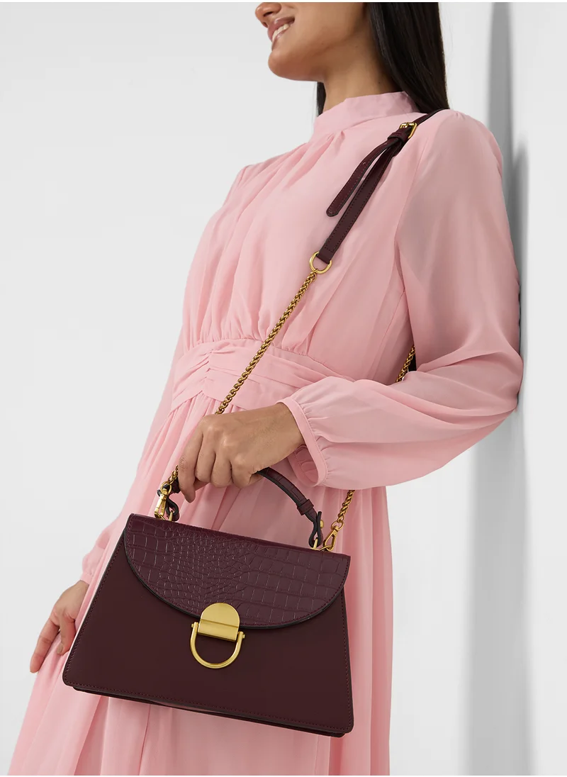 خزانة Croc Panel Satchel Bag With Clasp
