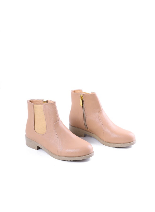 لايف ستيلاش  حذاء كاحل مسطح  من الجلد مع استيك انيق G-34 - بيج - Image 1