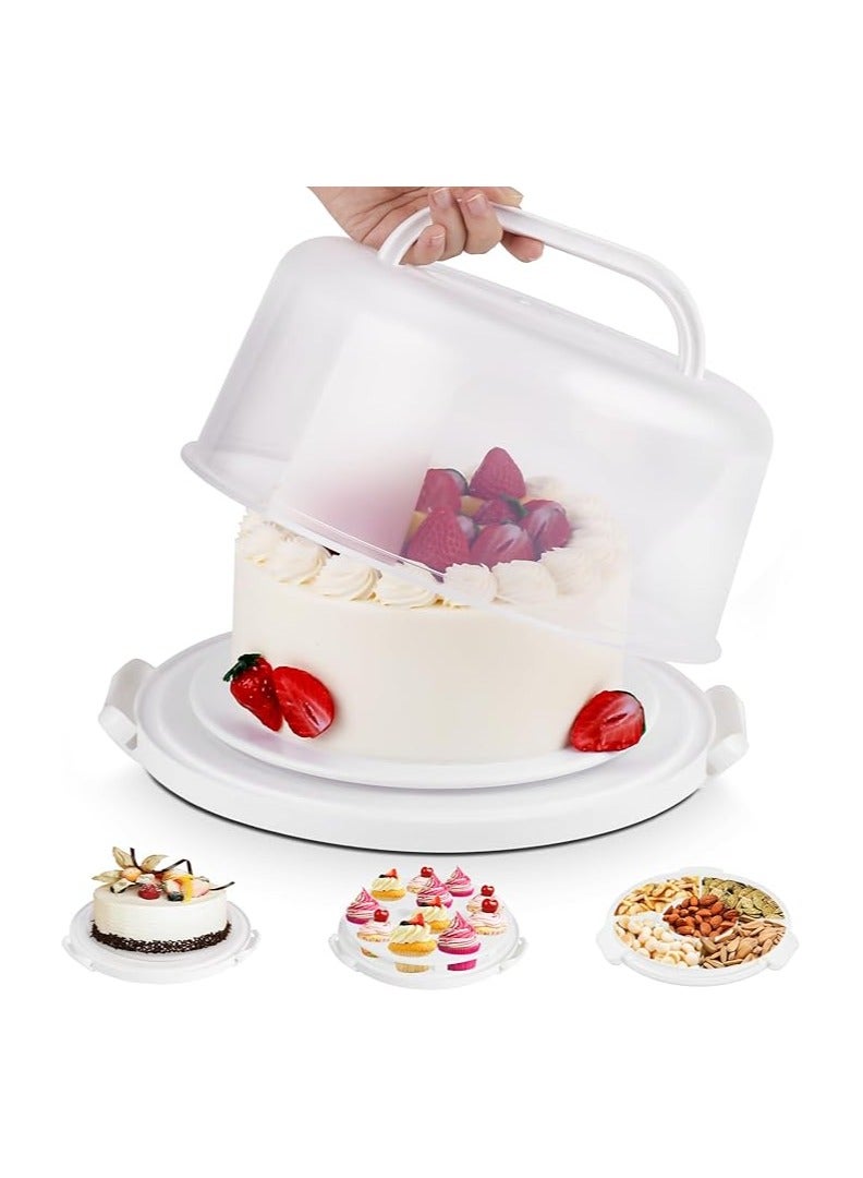 حامل كيك بغطاء ومقبض – متعدد الأغراض يناسب الكيك مقاس 10 إنش، مع حاوية لـ 11 كب كيك وصينية تقديم مقسمة إلى 5 أقسام – حاوية محمولة للتشيز كيك (أبيض) - Image 1