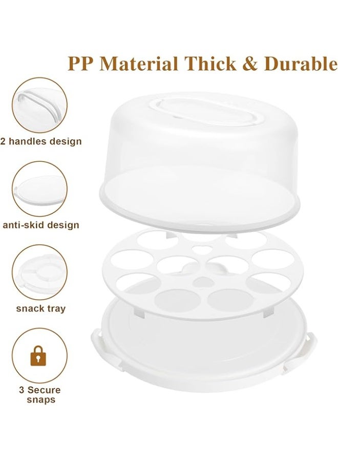 حامل كيك بغطاء ومقبض – متعدد الأغراض يناسب الكيك مقاس 10 إنش، مع حاوية لـ 11 كب كيك وصينية تقديم مقسمة إلى 5 أقسام – حاوية محمولة للتشيز كيك (أبيض) - Image 4