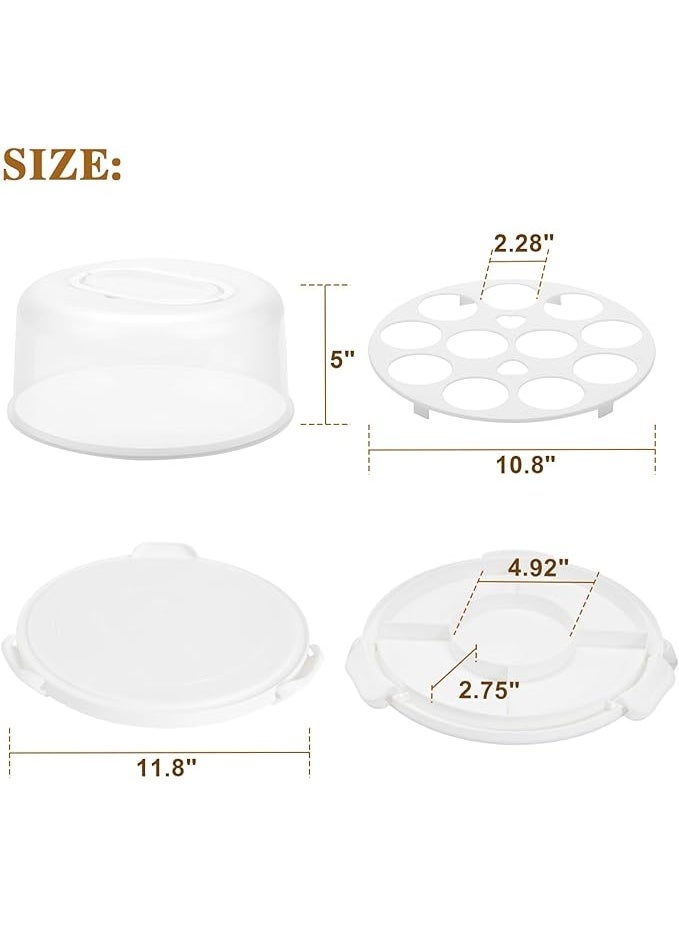 حامل كيك بغطاء ومقبض – متعدد الأغراض يناسب الكيك مقاس 10 إنش، مع حاوية لـ 11 كب كيك وصينية تقديم مقسمة إلى 5 أقسام – حاوية محمولة للتشيز كيك (أبيض) - Image 2