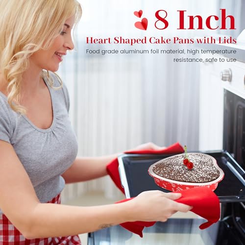 yeload 24 Pack 8 Inch Heart Shaped Cake Pans with Lids, 23oz Large Disposable Foil Heart Pans for Valentine's & Mother's Day, Aluminum Heart Cake Pans, Valentine's Day Baking Kit (Red) - Image 5