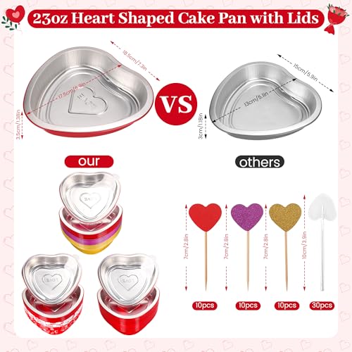 yeload 24 Pack 8 Inch Heart Shaped Cake Pans with Lids, 23oz Large Disposable Foil Heart Pans for Valentine's & Mother's Day, Aluminum Heart Cake Pans, Valentine's Day Baking Kit (Red) - Image 3
