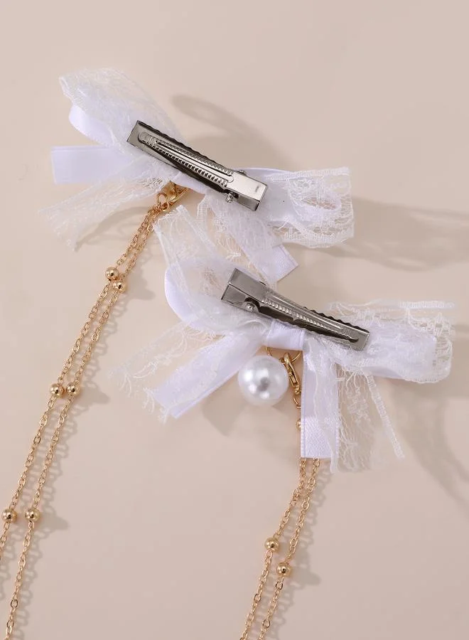 تايك تو Lace Bow Chain Hair Clip