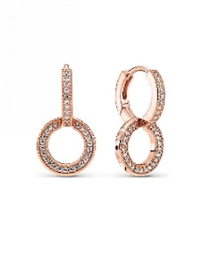 Rose Gold Double Circle Pavé Hoop Earrings