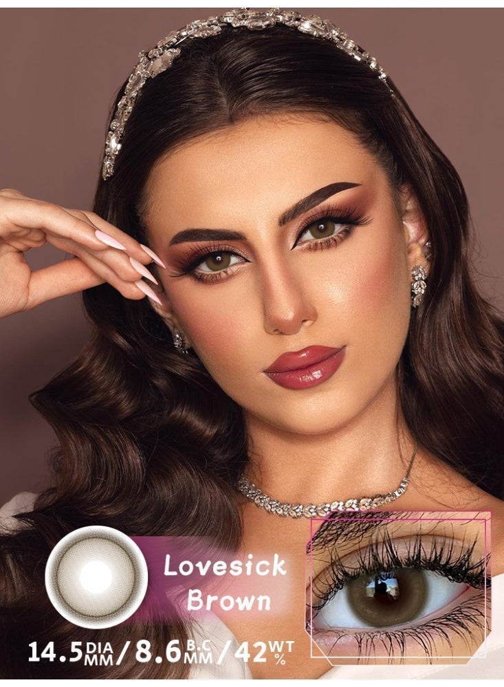 UYAAI Lovesick Brown Natrual Contact Lenses, Unisex Cosmetic Contact Lenses, Natural Fashion Lenses. 42% Water - Image 1