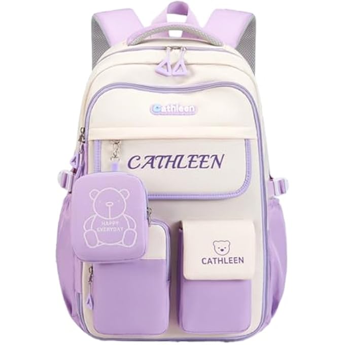 CATHLEEN حقيبة ظهر للأطفال للبنات والأولاد بفتحة جانبية خفيفة الوزن لحقيبة المدرسة الابتدائية دبدوب كرتوني لطيف بسعة كبيرة لحقيبة الكمبيوتر المدرسية لطلاب المراهقين - Image 1
