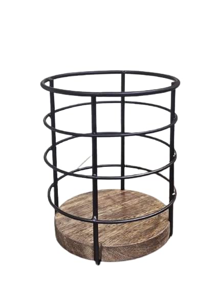 Tribello Modern Farmhouse Utensil Holder for Kitchen Counter Wooden and Wire Cooking Utensil Holder for Countertop Kitchen Decor - Image 4