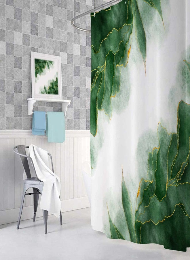 MERCHR Green and Gold Marble Shower Curtain, Dark Emerald Sage Hunter Olive Green Fabric Shower Curtains Set for Bathroom, Modern Golden White Restroom Decor Accessories with Hooks 72X 72 Inch - Image 4