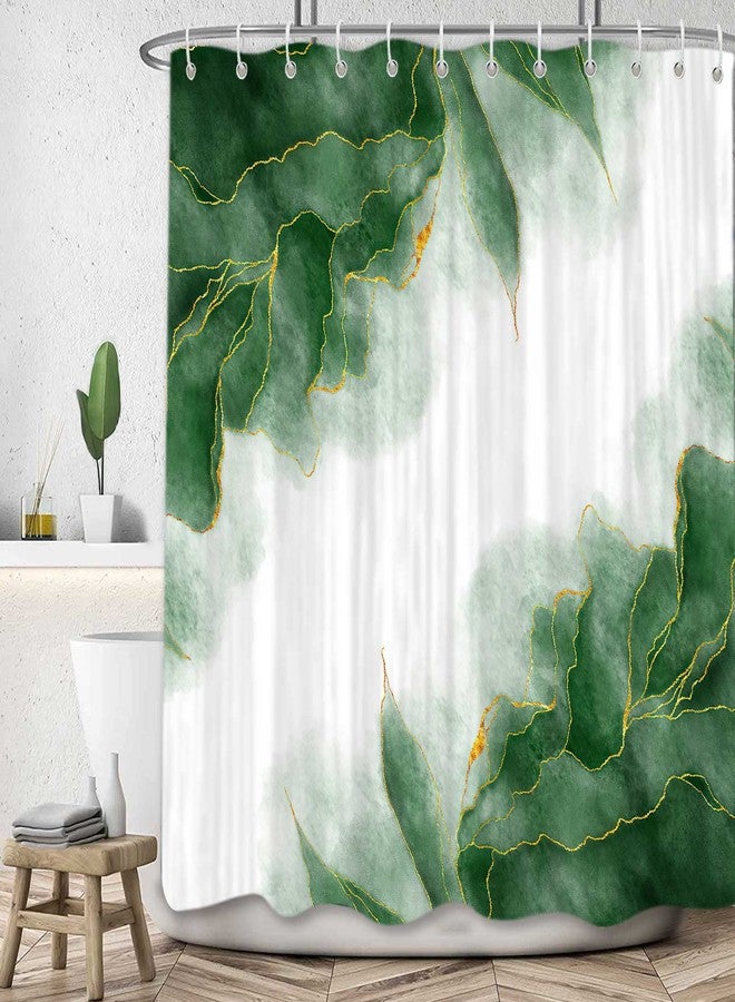 MERCHR Green and Gold Marble Shower Curtain, Dark Emerald Sage Hunter Olive Green Fabric Shower Curtains Set for Bathroom, Modern Golden White Restroom Decor Accessories with Hooks 72X 72 Inch - Image 2