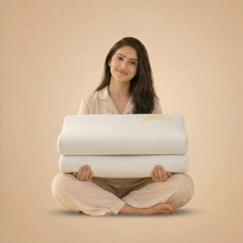 SleepyCat Cervical Memory Foam Pillow | Full Size Contour Design for Neck Pain Relief | Perforated Real Memory Foam for Airflow | No Sagging, Breaking or Flattening | White, Set of 2 (25 X 16 inches) - Image 1