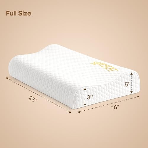 SleepyCat Cervical Memory Foam Pillow | Full Size Contour Design for Neck Pain Relief | Perforated Real Memory Foam for Airflow | No Sagging, Breaking or Flattening | White, Set of 2 (25 X 16 inches) - Image 3