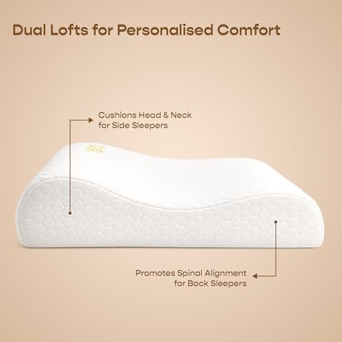 SleepyCat Cervical Memory Foam Pillow | Full Size Contour Design for Neck Pain Relief | Perforated Real Memory Foam for Airflow | No Sagging, Breaking or Flattening | White, Set of 2 (25 X 16 inches) - Image 5