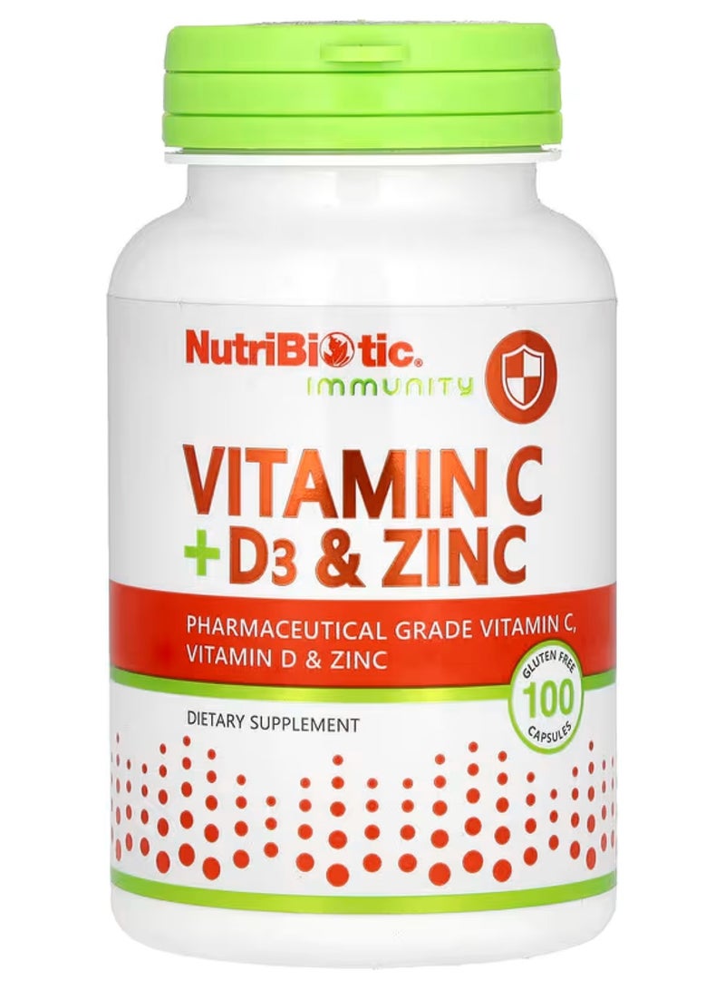 Nutribiotic, Vitamin C + D3 + Zinc 100 Capsules
