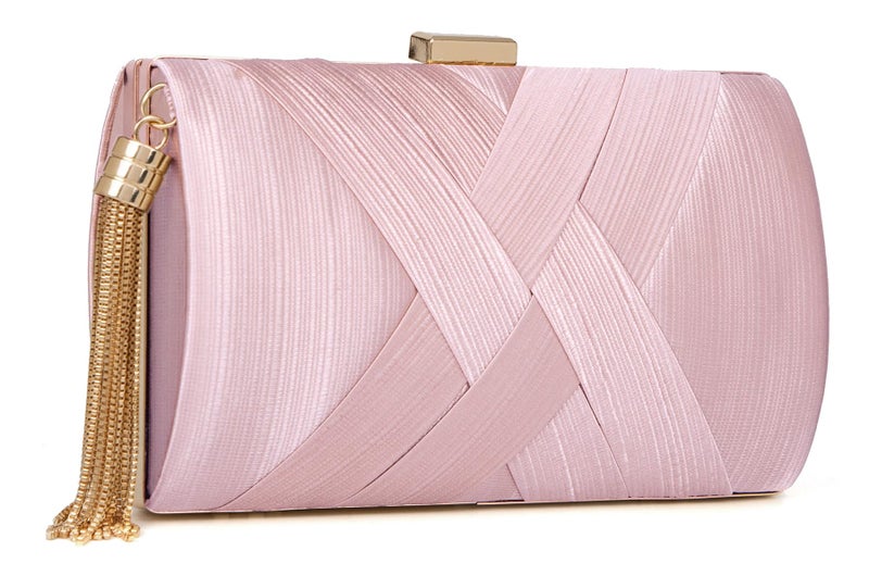 Wytidian Clutch Purses for Women Formal Evening Clutch Purse Shoulder Cross Body Bags for Wedding Party Handbag with Tassel (Pink) - Image 1