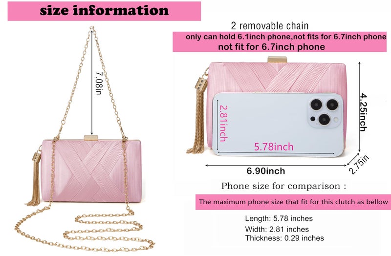 Wytidian Clutch Purses for Women Formal Evening Clutch Purse Shoulder Cross Body Bags for Wedding Party Handbag with Tassel (Pink) - Image 4