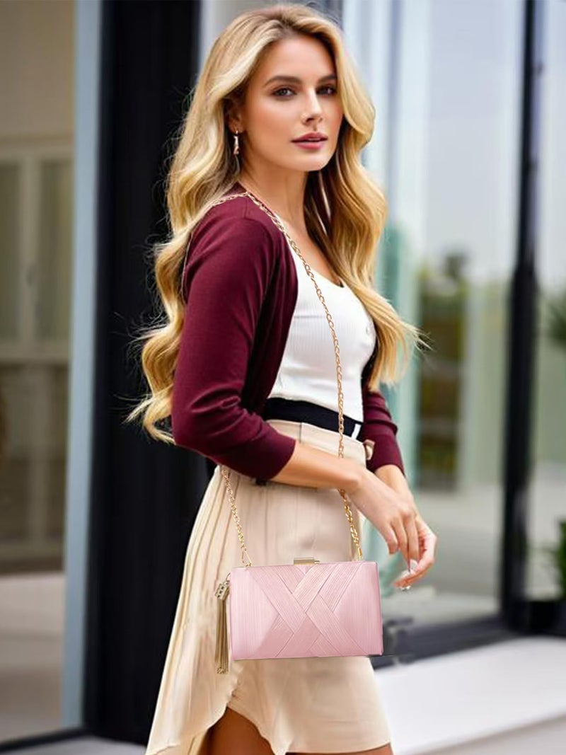 Wytidian Clutch Purses for Women Formal Evening Clutch Purse Shoulder Cross Body Bags for Wedding Party Handbag with Tassel (Pink) - Image 2