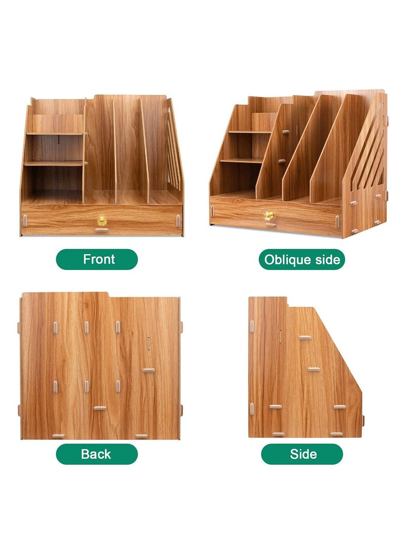 Kidle - Office Finishing Rack Basket File Rack Multi-layer A4 Data Rack Wooden Storage Rack - Image 1